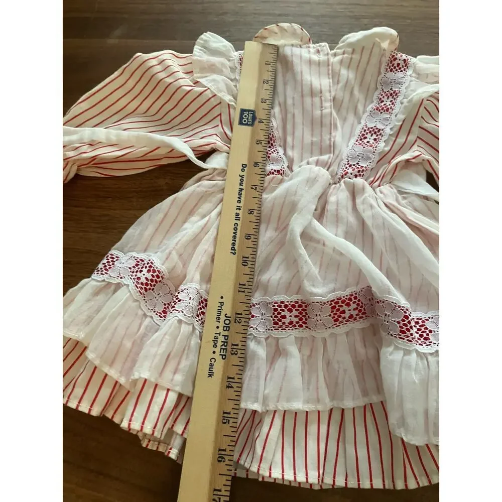 VTG Girls Dress, 3T, Red White Stripes, Ruffles, Long Sleeve‎ 80s Made in USA